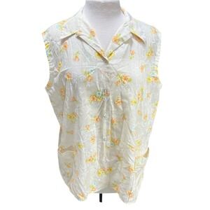 VTG Handmade Floral Sleeveless Button Down Shirt Blouse Cottage Hippy Retro Top